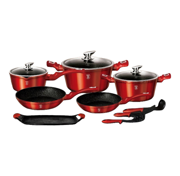 Набір посуду Berlinger Haus BH-1695N з антипригарним покриттям з алюмінію 12 пр. Червоний (ML-00833)