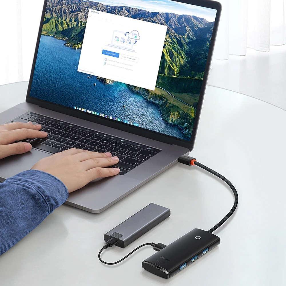 Хаб USB Baseus WKQX030301 Lite Series 4-Port Type-C Hub Adapter Type-C to USB 3.0х4 25 см Black - фото 4