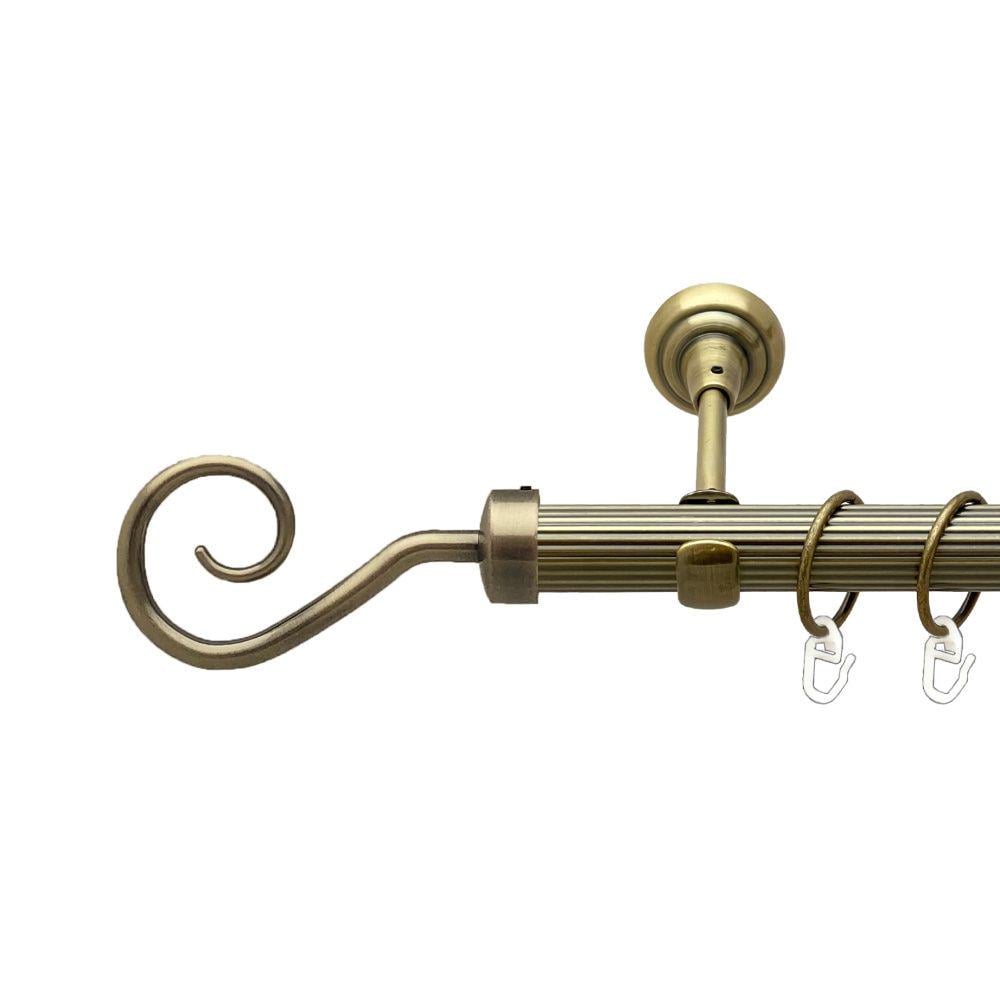 Карниз металлический Orvit Крюк однорядный открытый/рифленая труба/кольцо металлическое Антик 25 мм 200 см (00-00017594)