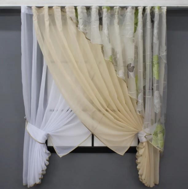 Комплект кухонных штор 300х170 см Белый/Кремовый (063к)