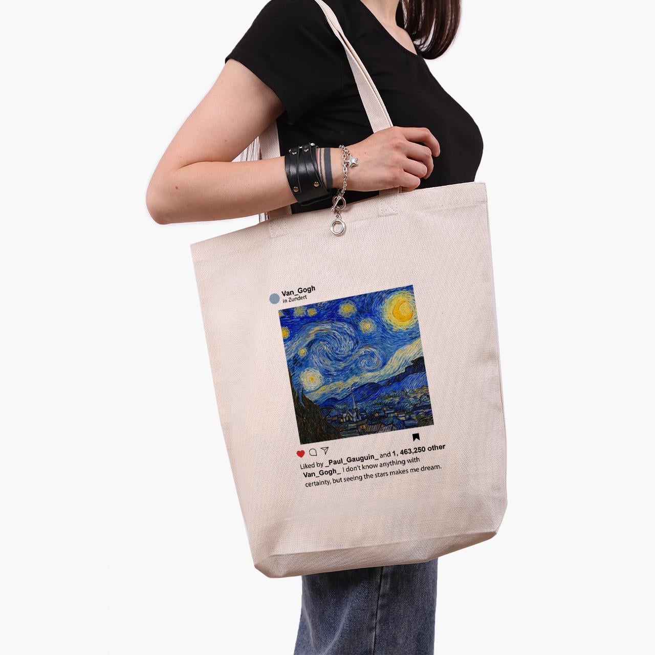 Эко сумка шоппер Звёздная ночь Instagram van Gogh 41x39x8 см Бежевый (9227-2965-WTD)