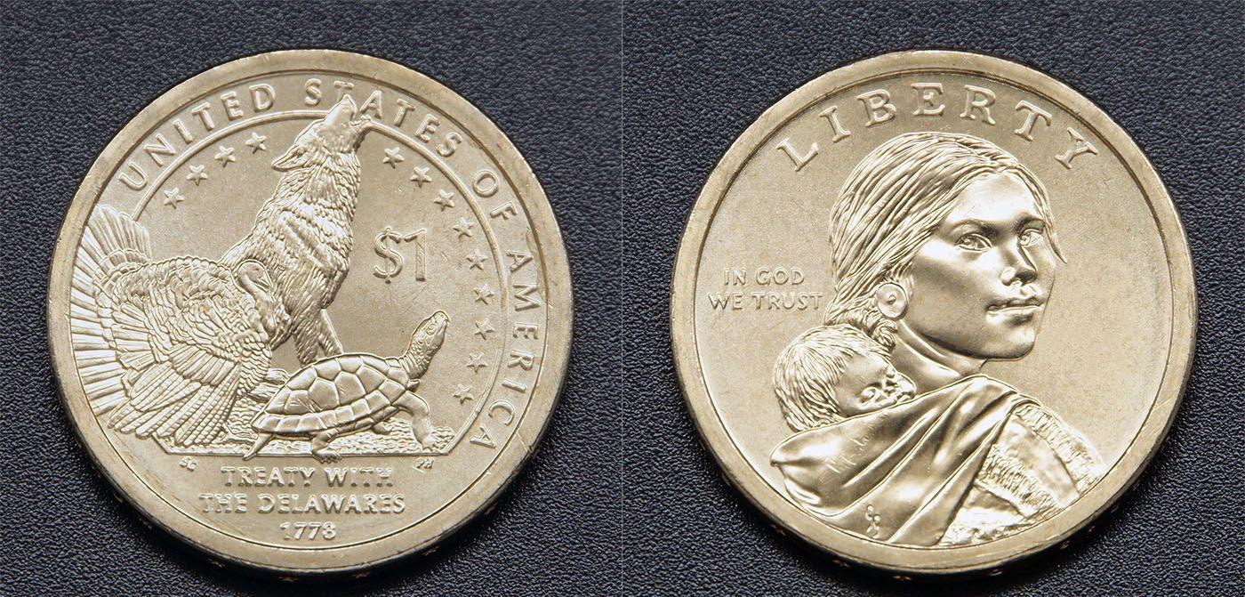 Коллекционная банкнота США 2013 1 доллар договор с делаварами аUNC