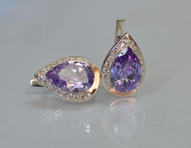 Серебряные серьги Sil с золотыми пластинами 038s2-10 Фиолет (Sil-1214)