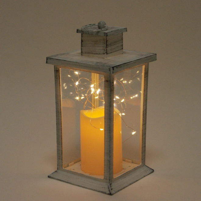 Свічник-ліхтар зі свічкою LED і гірляндою Біло-чорний (OR-PL6020-2) - фото 2