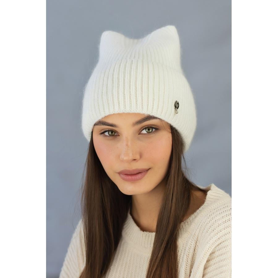 Шапка женская Braxton 5511 кошка из шерсти кролика утепленная с ушками L/р. 57-58 Белый