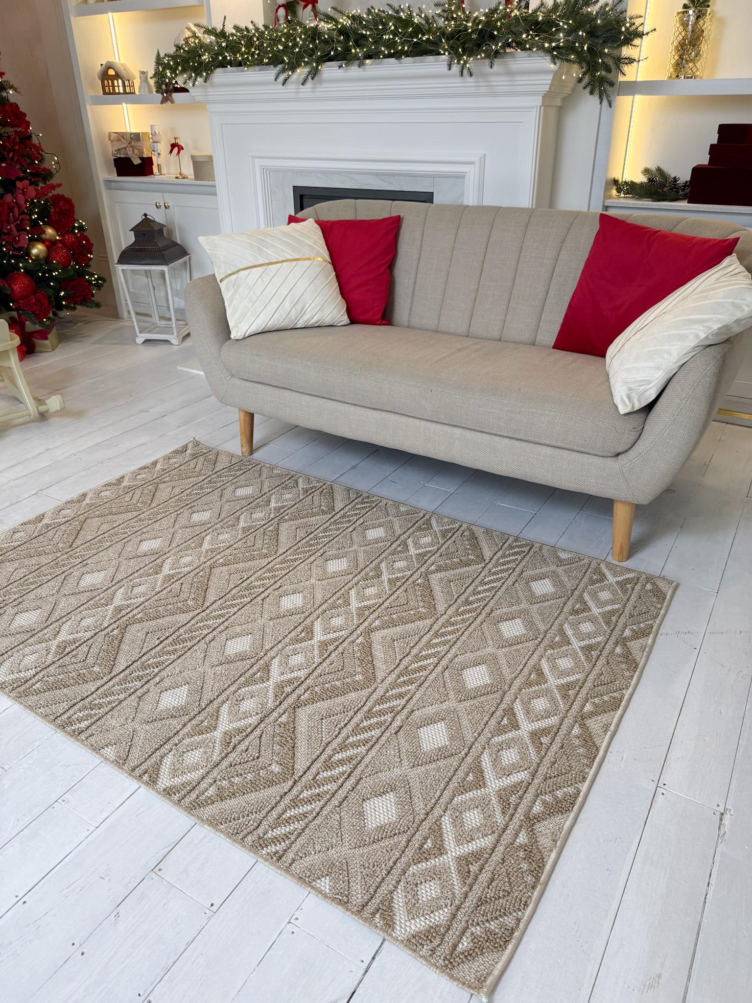 Килим прямокутний абстрактний 100х200 см Бежевий