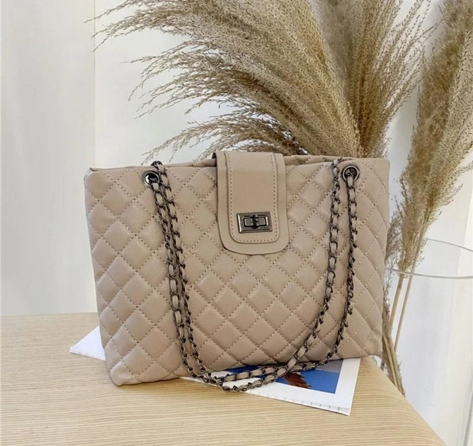 Сумка женская стеганная на цепочке 33x22x10 см Бежевый (11253) Сумка женская стеганная на цепочке 33x22x10 см Бежевый (11253)