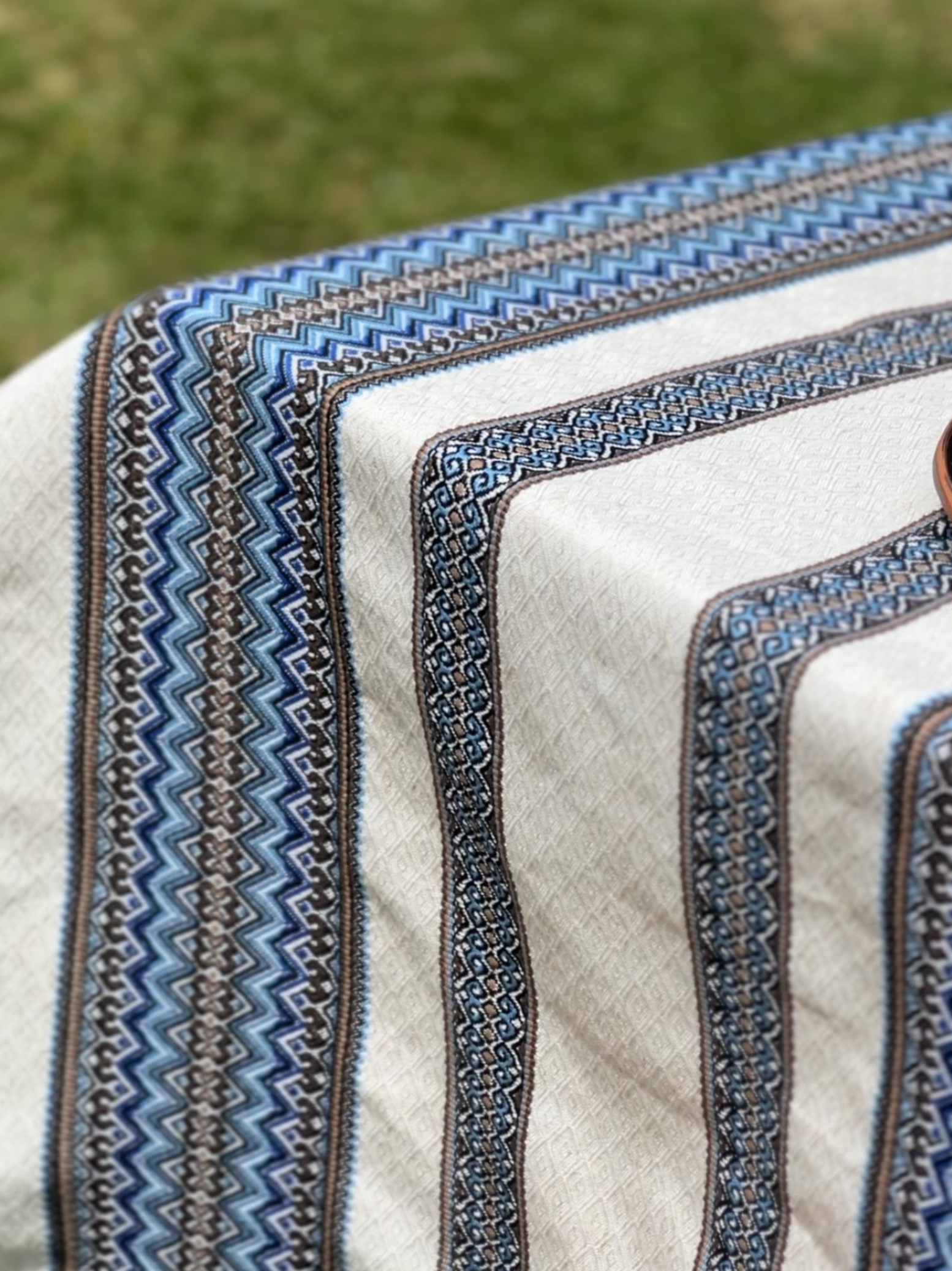 Скатерть льняная пасхальная Стожары с украинским орнаментом 370x150 см Синий (1902-8) - фото 2