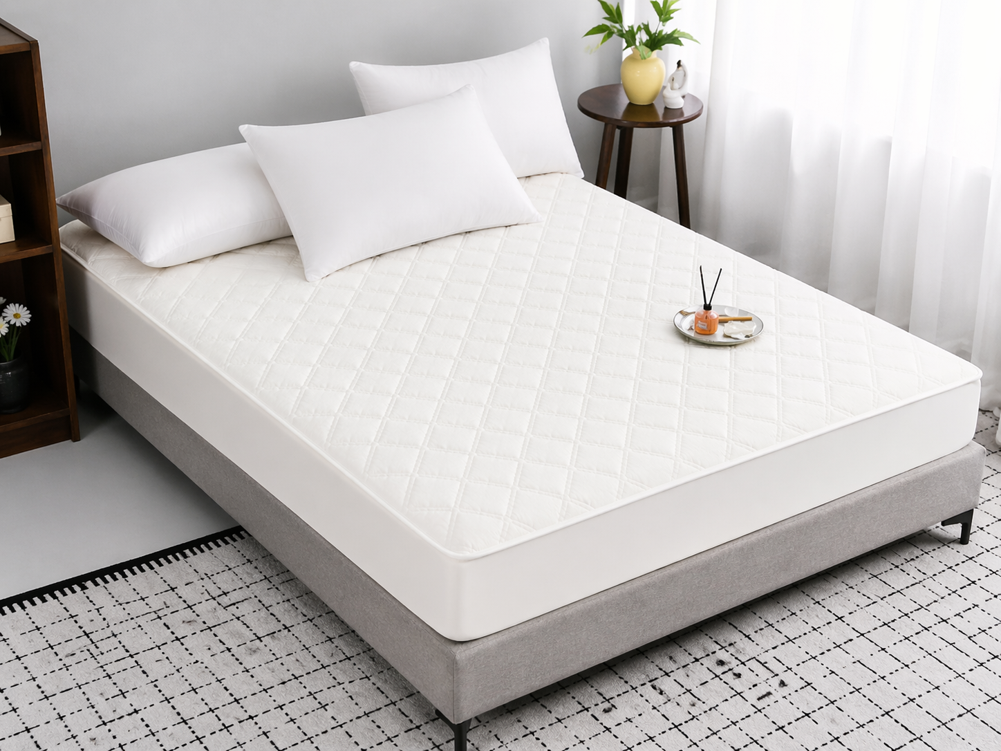 Наматрасник-чехол из коттона стеганный 180х200х28 см Белый (2914385424)