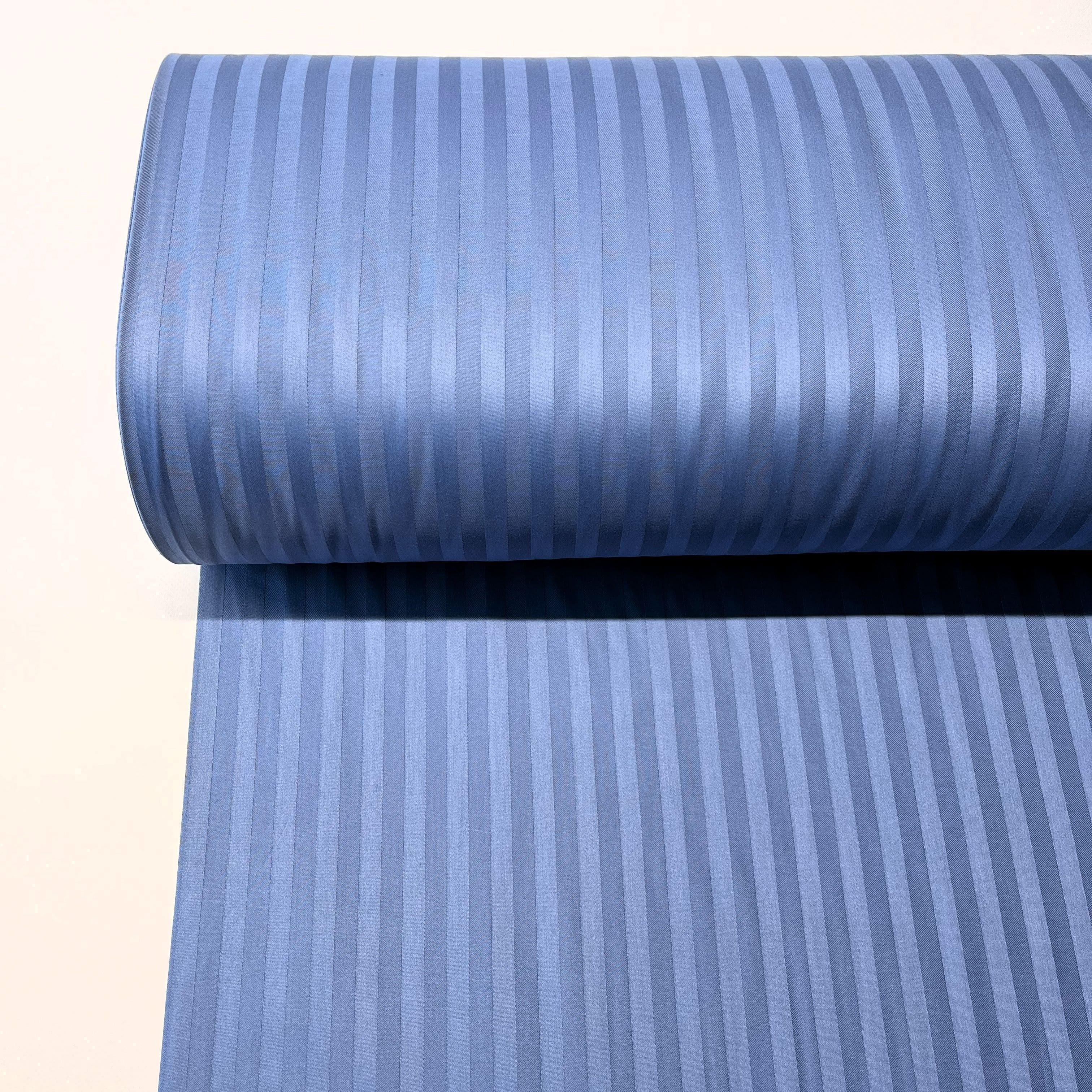 Ткань для постельного белья сатин страйп с жаккардовыми полосами хлопок Морской Синий (ST-2035)