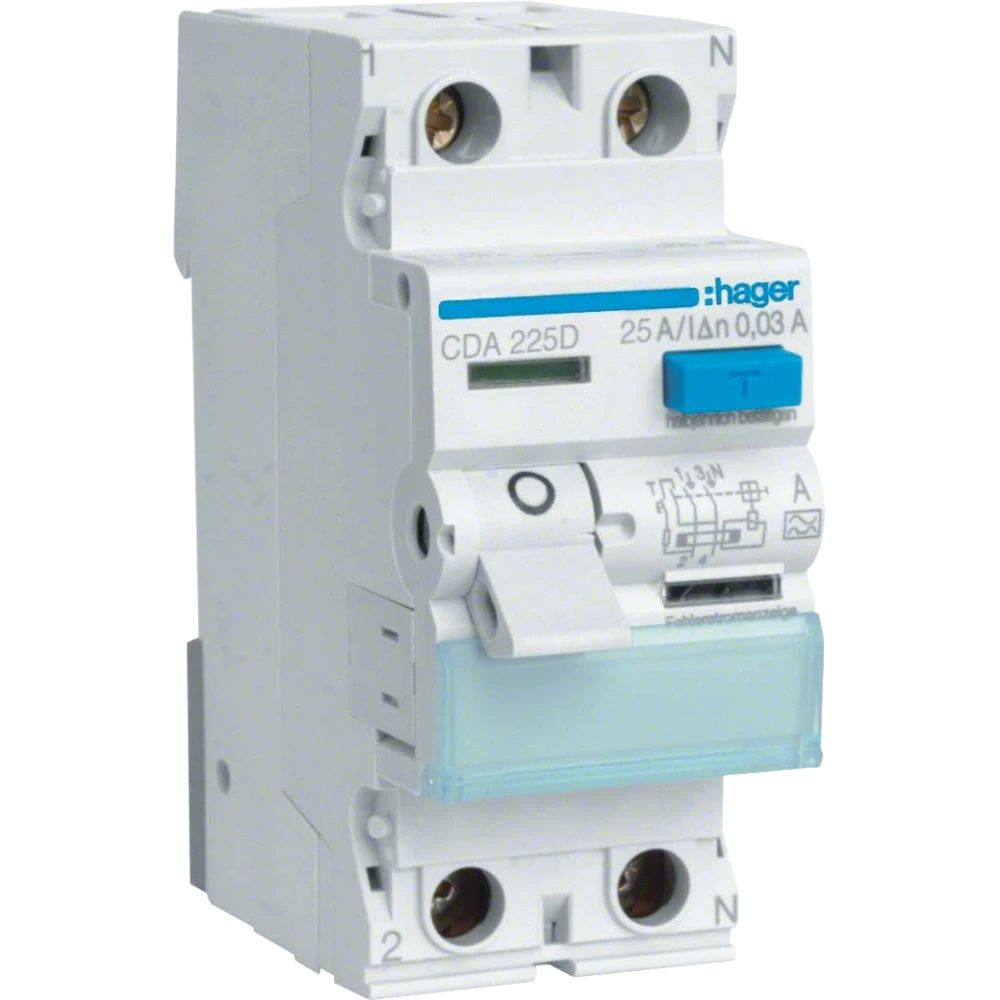 Реле диференціальне Hager CDA225D A 2P 6kA 25A 30mA (3009096312)