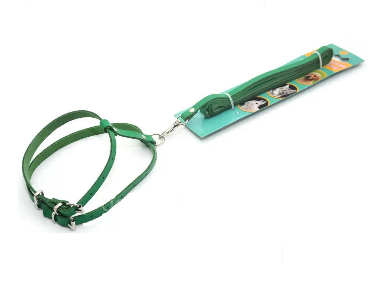 Шлейка с поводком кожаная 22-30/26-38 см Зеленый (6260)