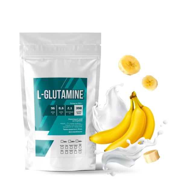 Амінокислота L-Glutamine Банан для м'язової тканини на 60 порцій 300 г (21-125-glu-b300)