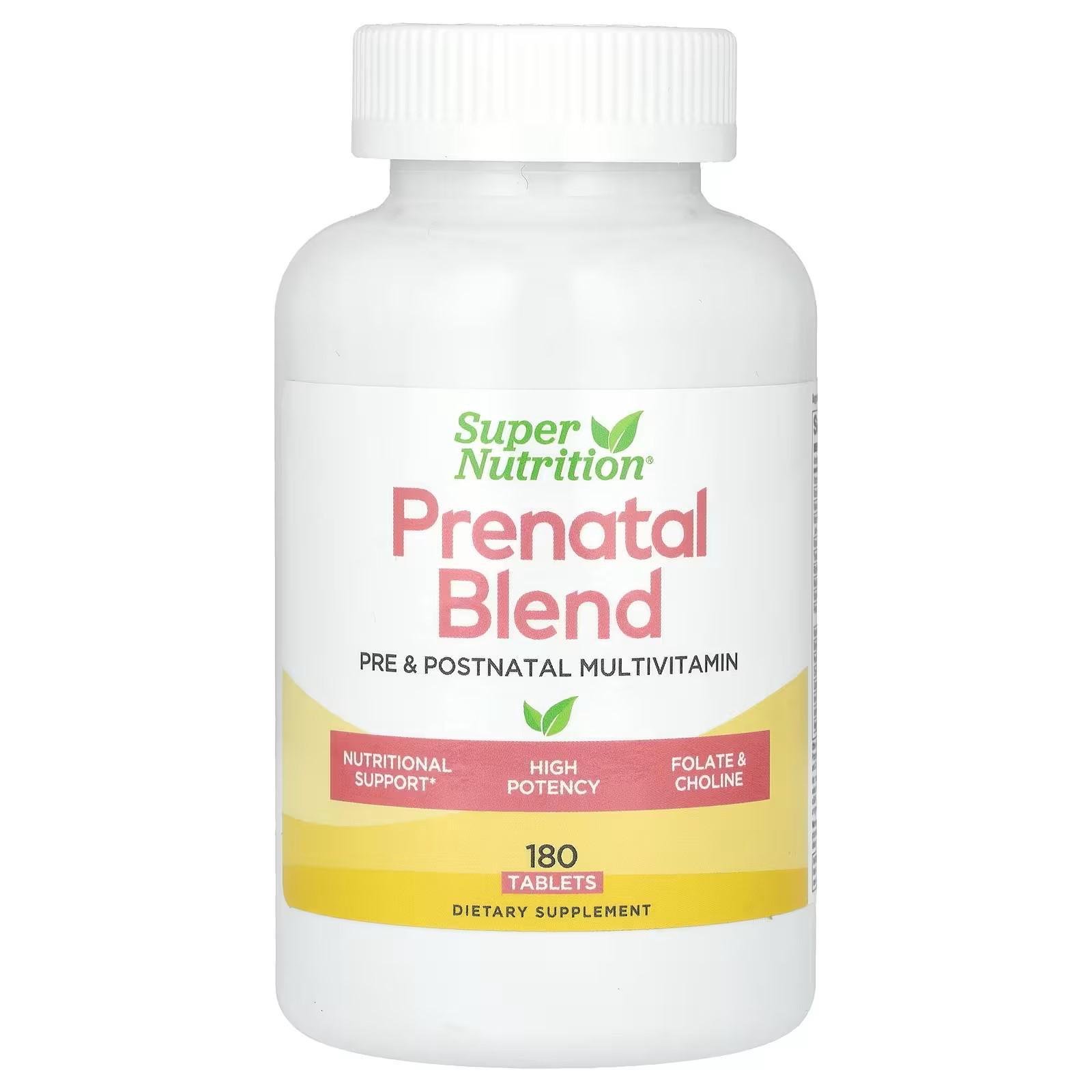 Витамины для беременных Super Nutrition Prenatal Blend Multivitamin with Folate and Choline 180 таблеток