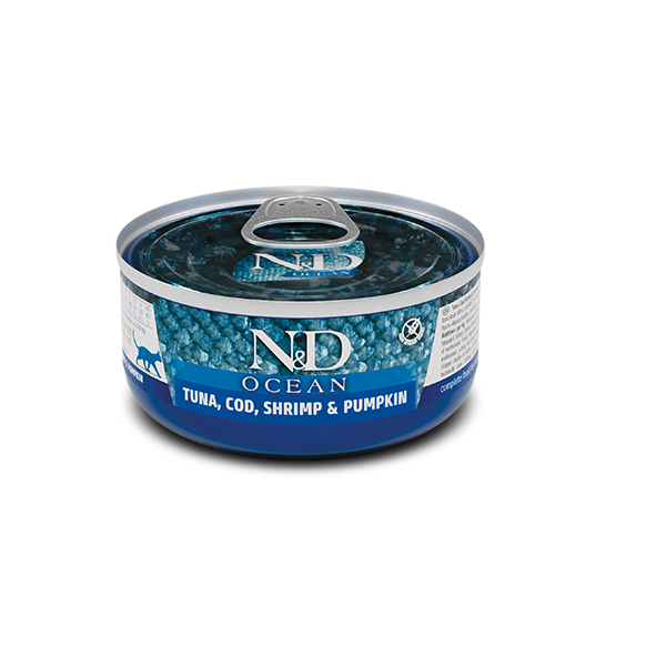 Корм влажный для кошек Farmina N&D Grain Free OCEAN TUNA COD SHRIMP & PUMPKIN тунец/креветка/тыква 70 г (01997)