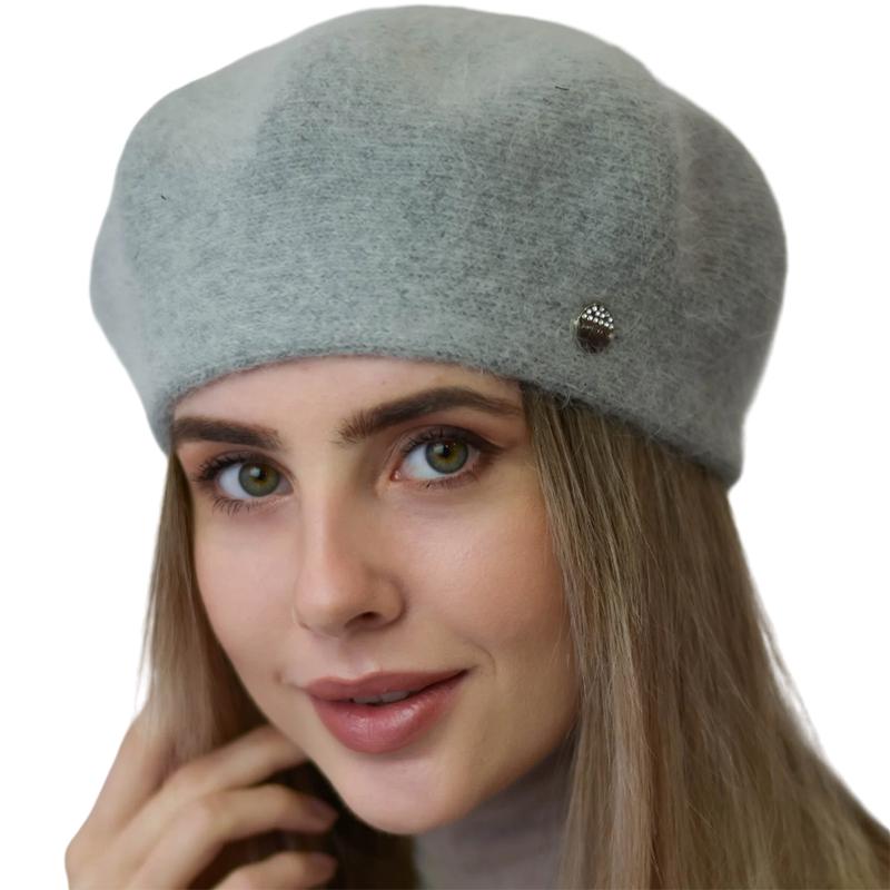 Берет женский ангоровый Novita Николь one size Серый меланж