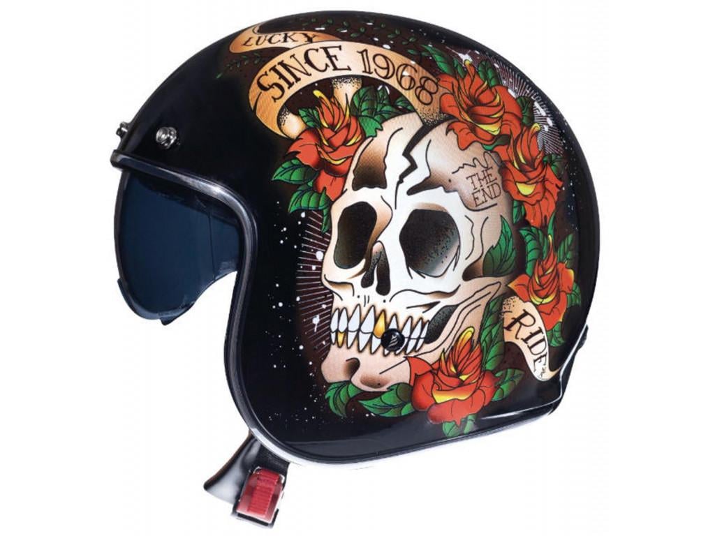 Мотошлем MT HELMETS Jet Le Mans 2 SV Skull&Roses XS Black/Grey/Red