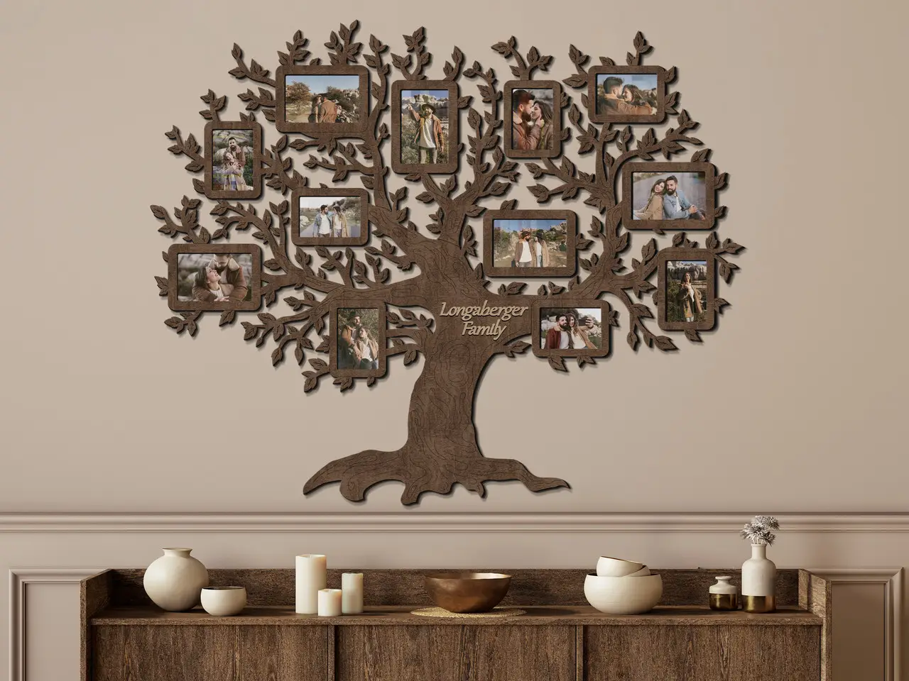 Фотоколлаж настенный Семейное дерево ручной работы на 12 фото Темно-коричневый (tree_many_leaves_l-5) - фото 3