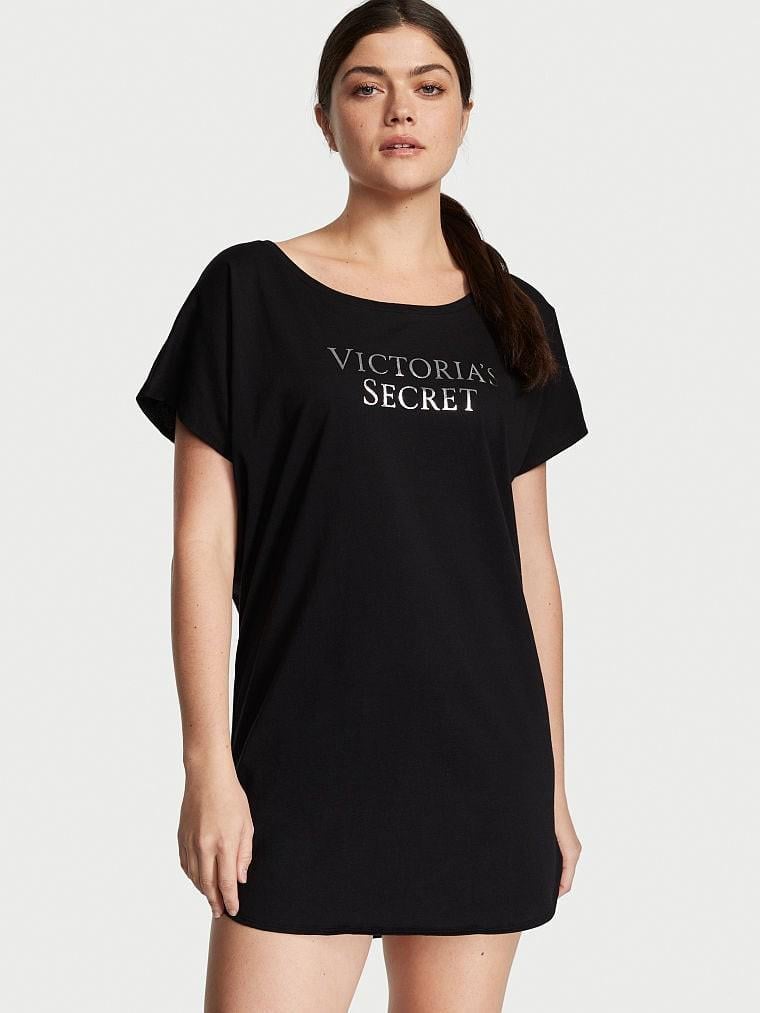 Сорочка нічна Victoria's Secret XS/S з принтом котонова Чорний