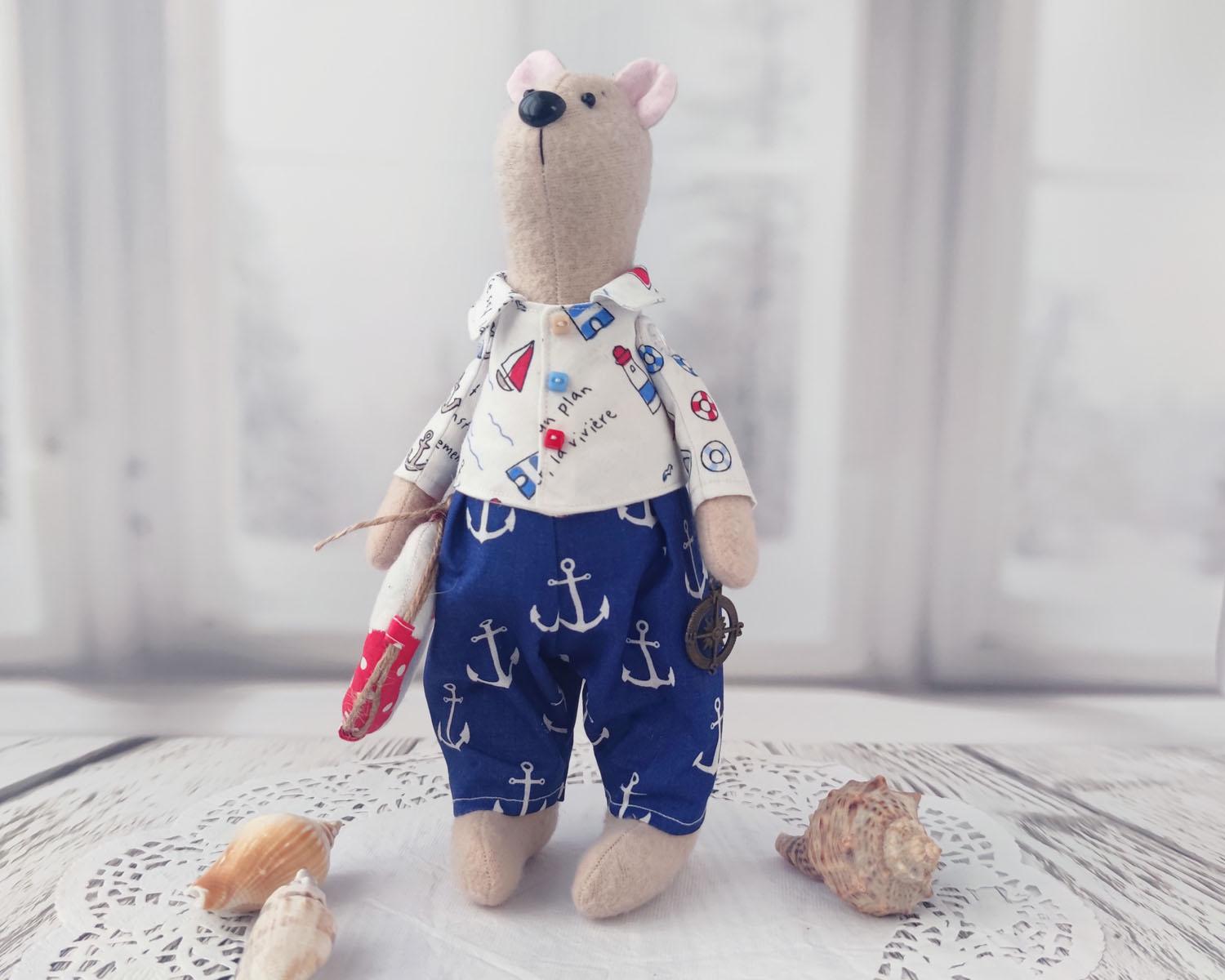 Кукла интерьерная в стиле тильда Мишка моряк  (1760575119)
