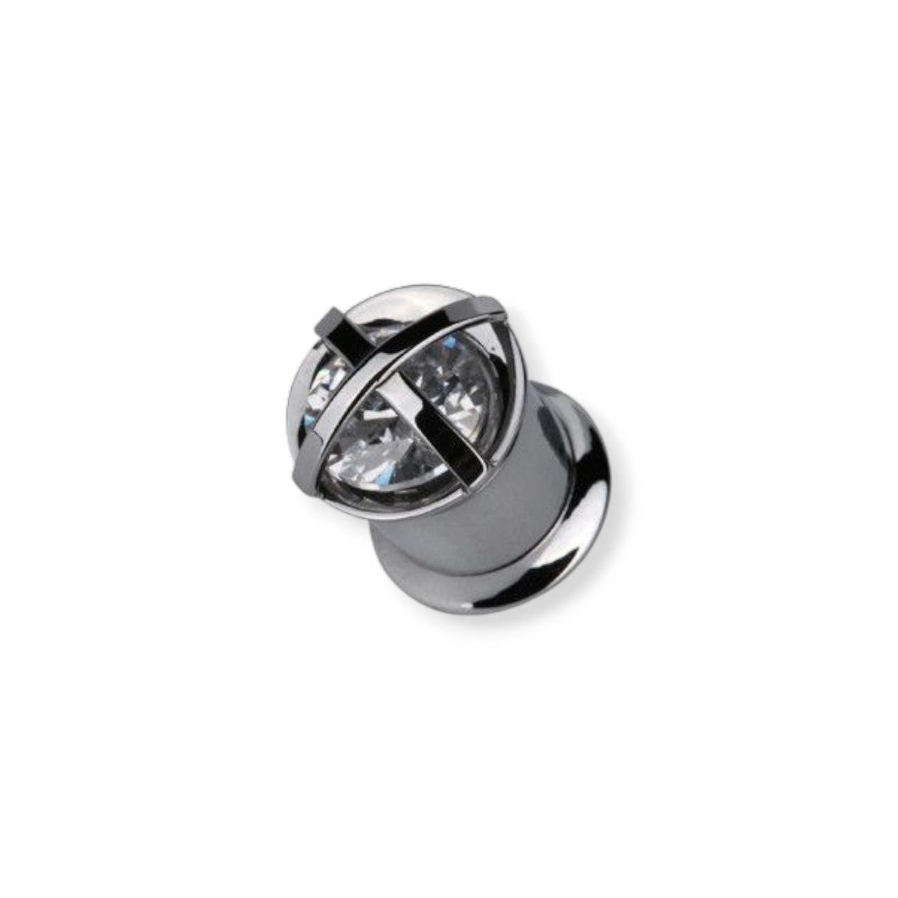 Тоннель-плаг со стразой с напаянными этаж двумя полосками BFTJ06 10 мм