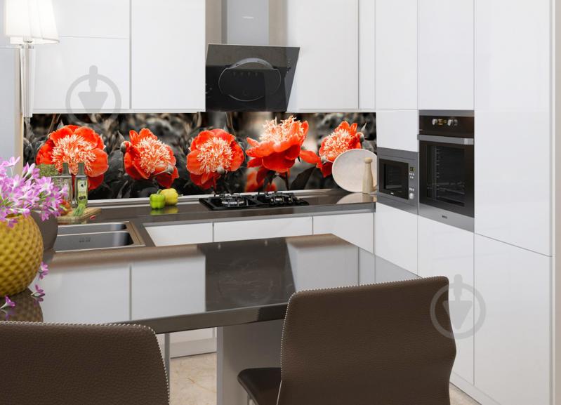 Наклейки кухонный фартук Zatarga Красные пионы 600х2500 мм Красный (Z180098/1)