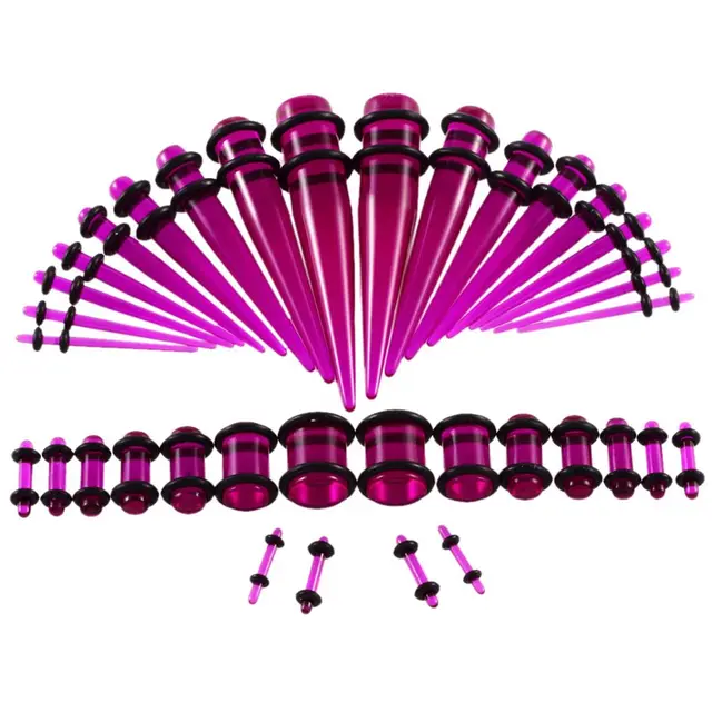Плаги и растяжки конусные для тоннелей в уши 18 пар 36 шт. Фиолетовый прозрачный (13079295)
