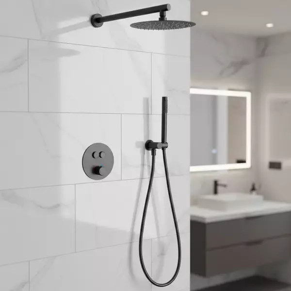 Душевая система скрытого монтажа Devit Flow D117124011111GM с термостатом Gun Metal (35623981)