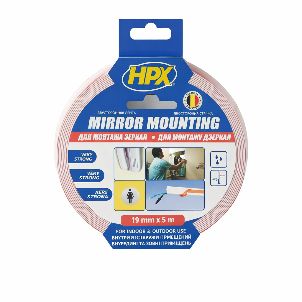 Лента двухсторонняя HPX DS1905 MIRROR MOUNTING вспененная для зеркал 19 мм/5 м Красный (31980630)