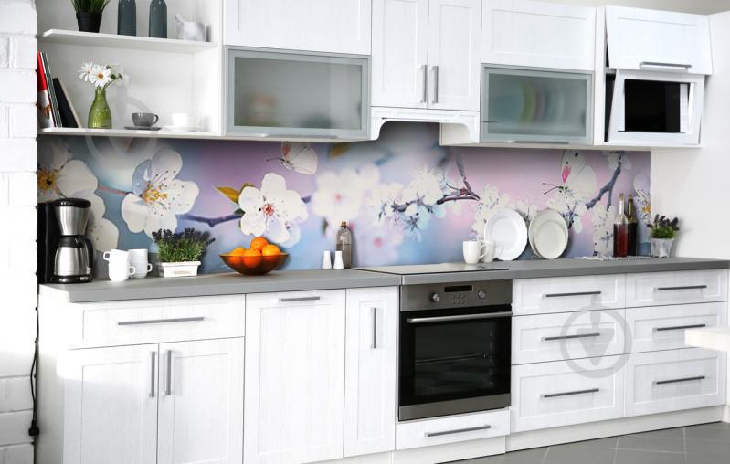 Скинали на кухню Zatarga «Гості вишневого дерева» 600х2500 мм вінілова 3Д наклейка кухонний фартух