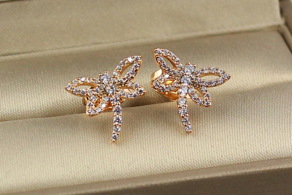 Серьги гвоздики Xuping Jewelry Стрекозы 1,2 см Золотистый