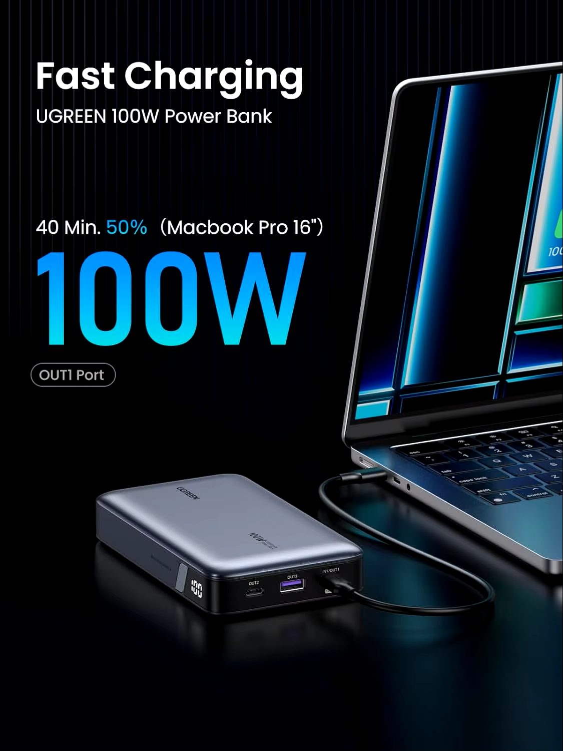 Зовнішній акумулятор Ugreen PB720 20000 mAh 100W (2000133) - фото 4