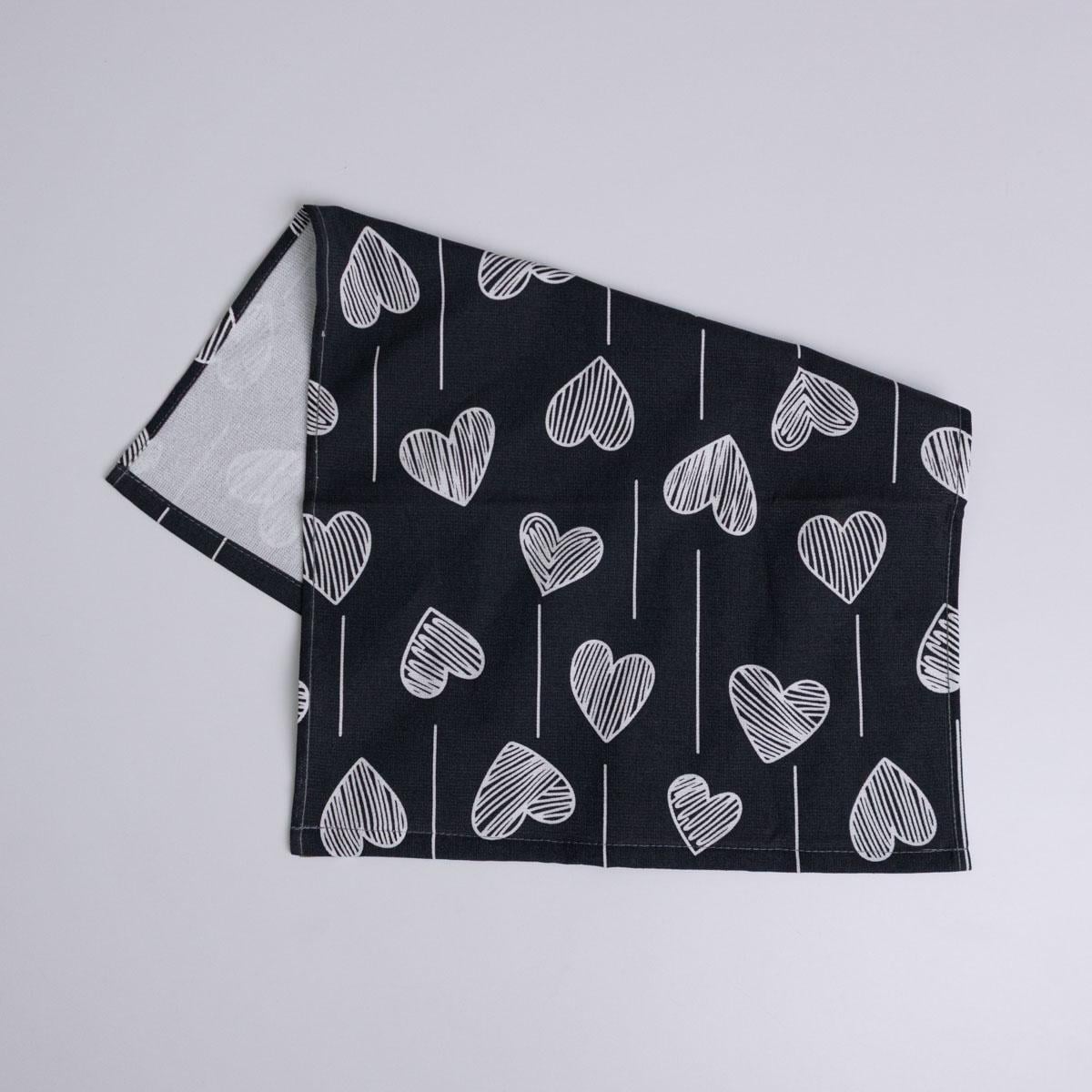 Кухонное полотенце махровое GM Textile Сердечки 300 г/м2 40х60 см Черный (rm300-60-hearts)