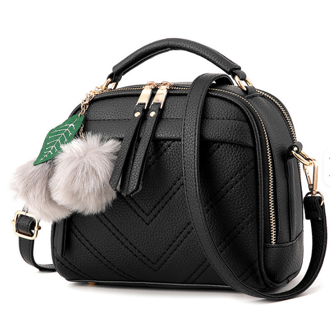 Женская сумка-кросс-боди с брелком и помпонами Черный (RN-347)