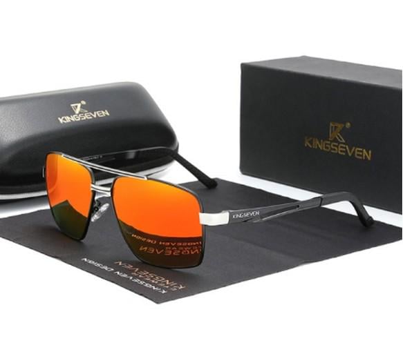 Солнцезащитные очки мужские KINGSEVEN DESIGN N7755 в классической квадратной оправе с поляризованными линзами Чtрный/Красный