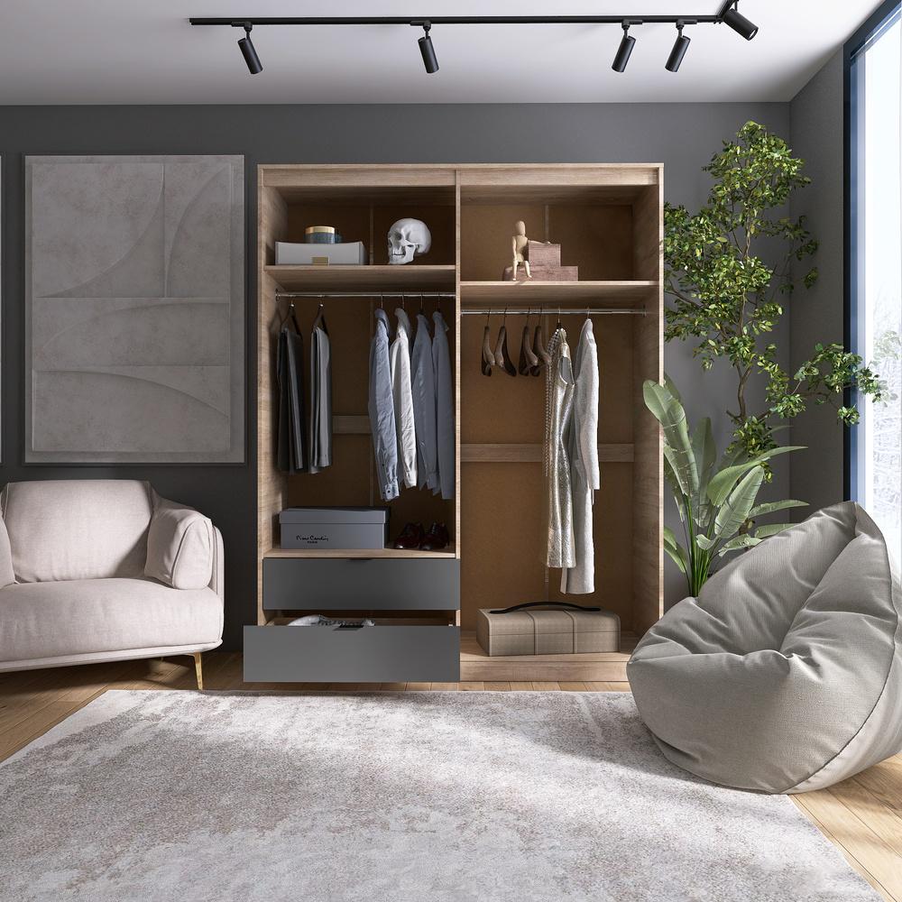 Шкаф распашной для одежды с выдвижными ящиками Эверест Сити-1600 160,2x50x204,6 см Дуб сонома/Графит (EVR-071095) - фото 4
