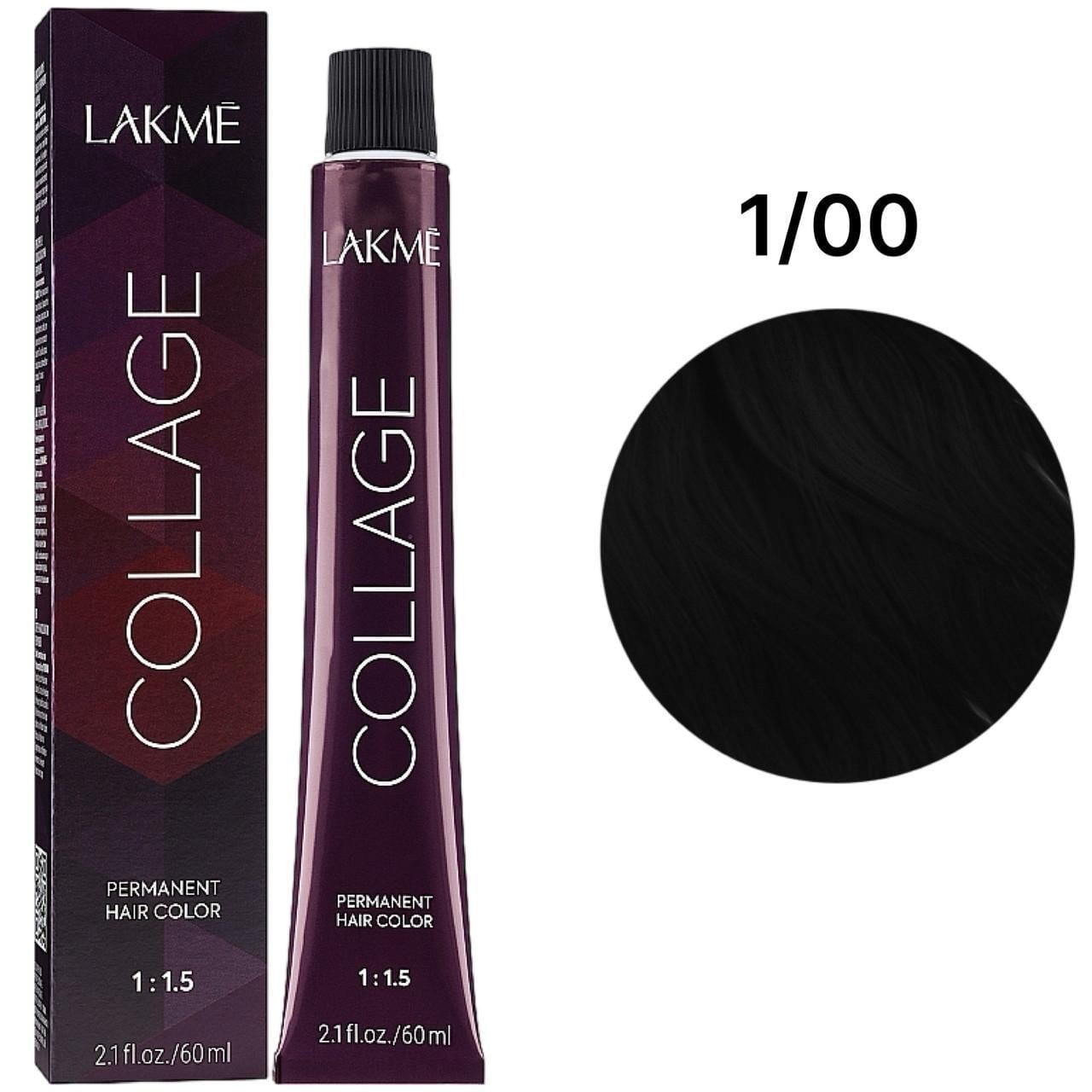 Краска для волос устойчивая Lakme Collage Creme Hair Color 1/00 ​​Черный 60 мл