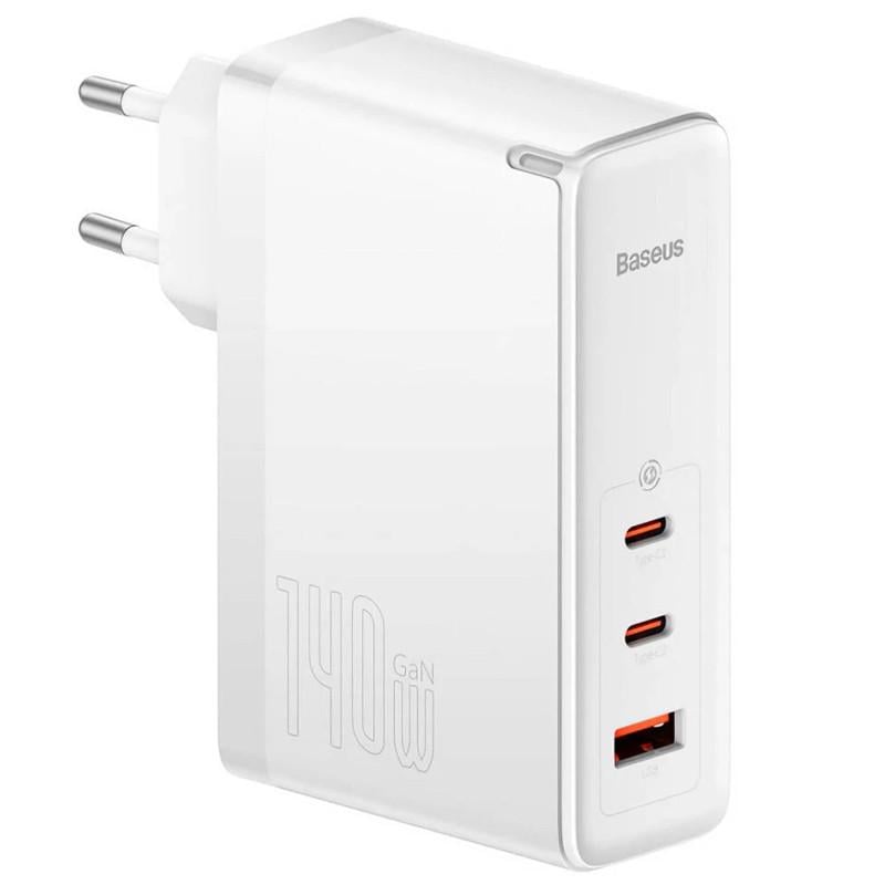 Зарядний пристрій мережевий Baseus GaN5 Pro 2Type-C+USB 140 W EU Type-C to Type-C 140 W 1 м White (CCGP100201)
