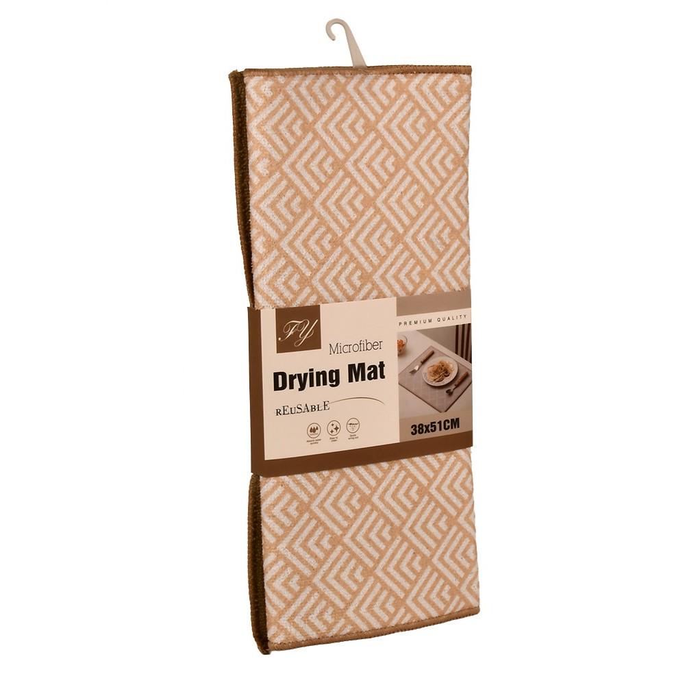Килимок для мокрого посуду двосторонній FY Ornament 38×51см мікрофібра Світло-коричневий/Білий (R97407)
