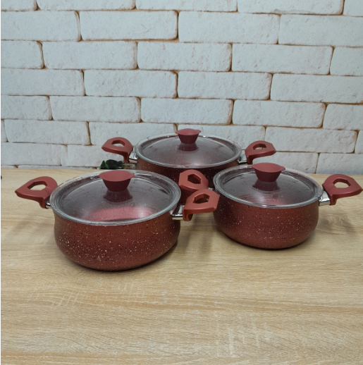 Набір каструль OMS з антипригарним покриттям 6 пр. Червоний (3027-red) - фото 7 Набір каструль OMS з антипригарним покриттям 6 пр. Червоний (3027-red) - фото 7