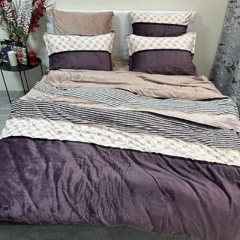 Комплект постельного белья велюровый с рисунком с 4 наволочками евро 200x230 см Фиолетово-кофейный (29225208) - фото 4 Комплект постельного белья велюровый с рисунком с 4 наволочками евро 200x230 см Фиолетово-кофейный (29225208) - фото 4