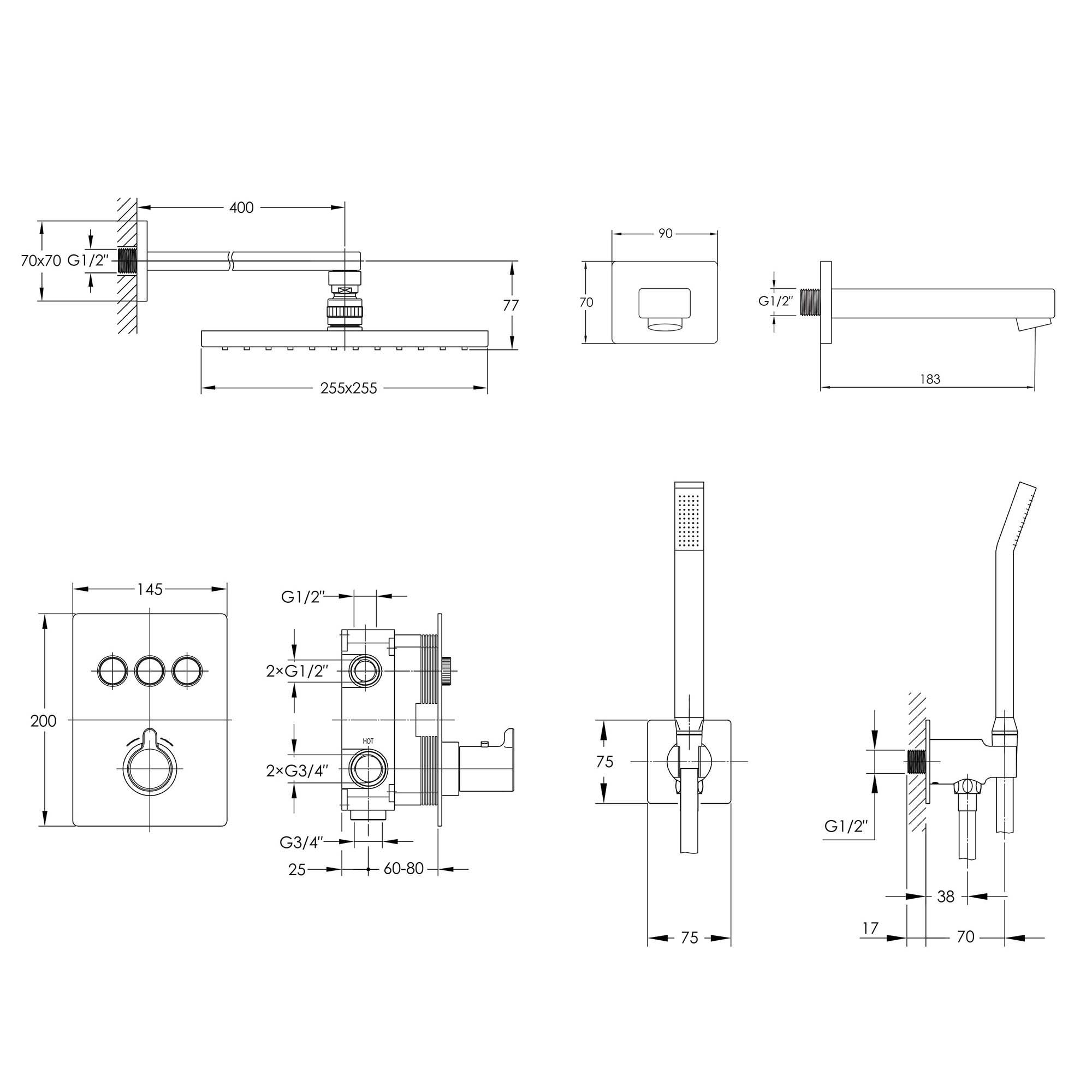 Душевая система Imprese Smatr Click ZMK101901231 с термостатом/изливом латунь Черный (ANT-82153) - фото 2