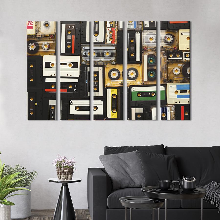 Картина модульна із 5 частин Раритетні музичні касети M 87x50 см (525-51)
