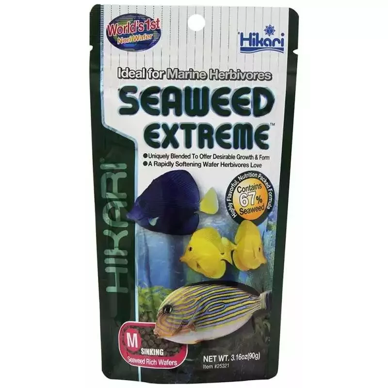 Корм Hikari Marine Seaweed Extreme Wafer для морских растительноядих рыб 10+ см/диски ~2 мм/90 г тонущий (25321)