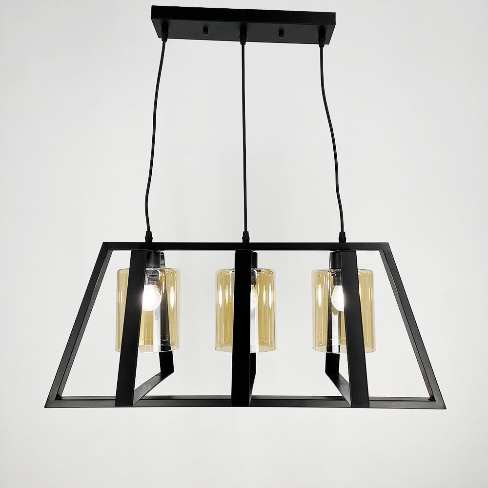 Люстра в стиле лофт в треугольной форме с янтарными плафонами Черный (11806/3 BK)