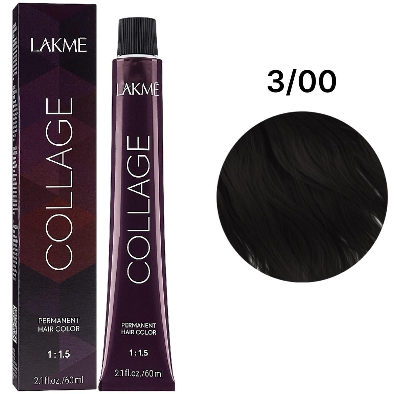 Краска для волос устойчивая Lakme Collage Creme Hair Color 3/00 Темно-каштановый натуральный 60 мл