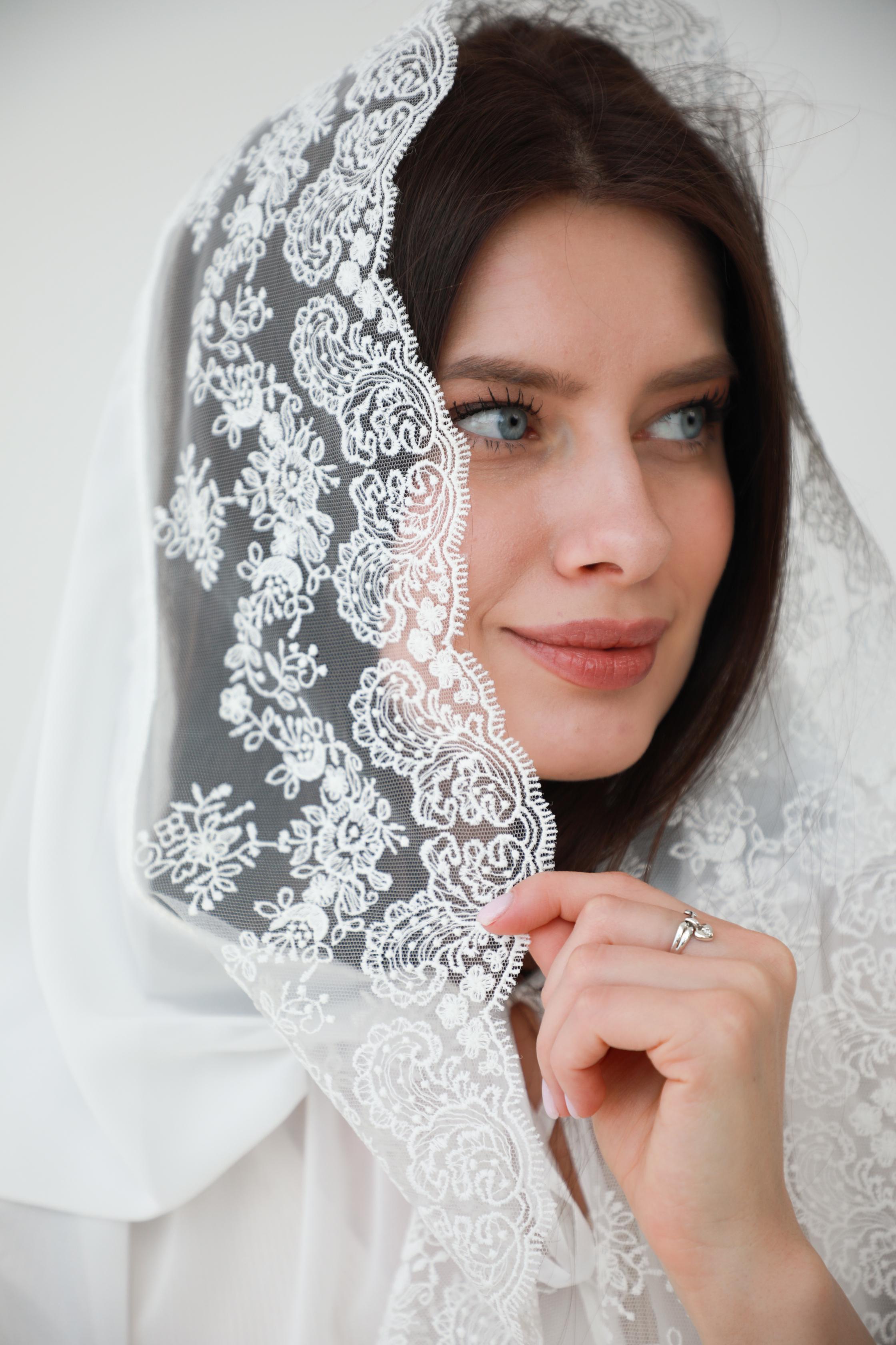 Палантин для храму на голову Білий (п027) - фото 7