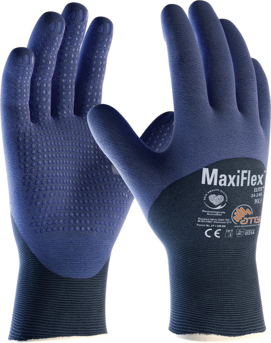 Захисні високотехнологічні рукавички ATG Gloves MaxiFlex Elite р. 9/L Синій (34-245)