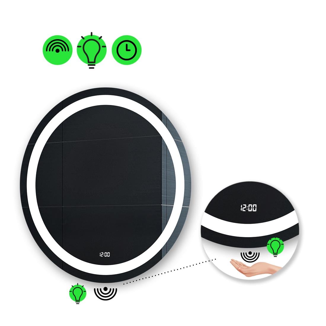 LED-зеркало 60x60 см с ИК включателем и часами модель Amica