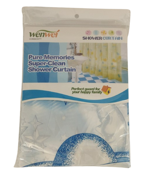 Шторка в ванную Stenson J00730 на кольцах 180х180 см Голубой с рисунком (26712187)